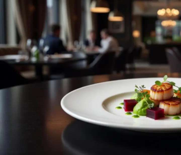 Artystycznie podane danie fine dining w Restauracji Casino Wieczory