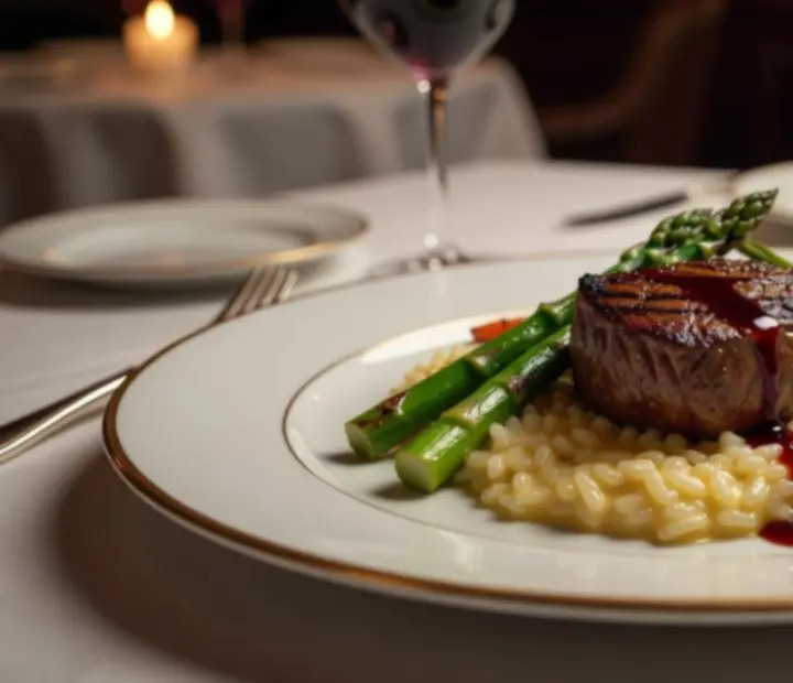 Wykwintnie zaserwowane danie główne w eleganckiej restauracji
