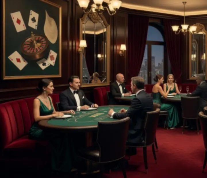 Elegancka sala Restauracji Casino Wieczory z nakrytymi stołami i nastrojowym oświetleniem