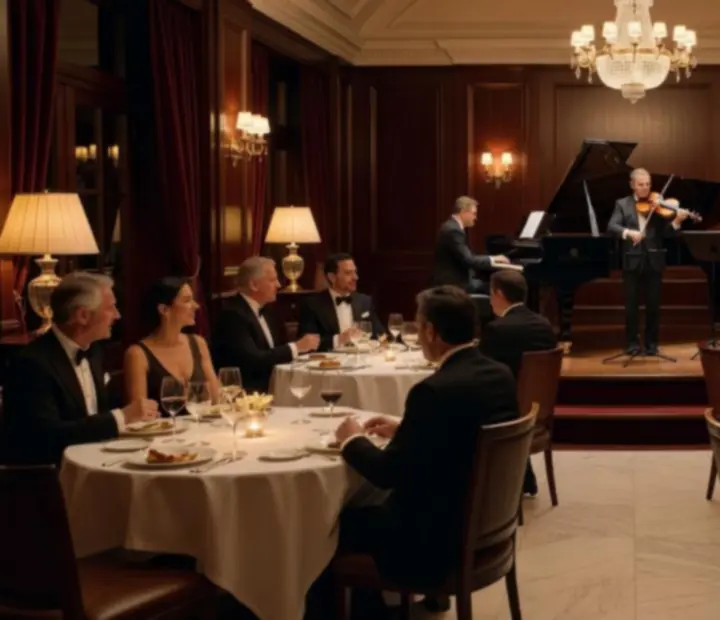 Wieczorne wydarzenie z muzyką na żywo w eleganckim wnętrzu restauracji Pola Stelvio
