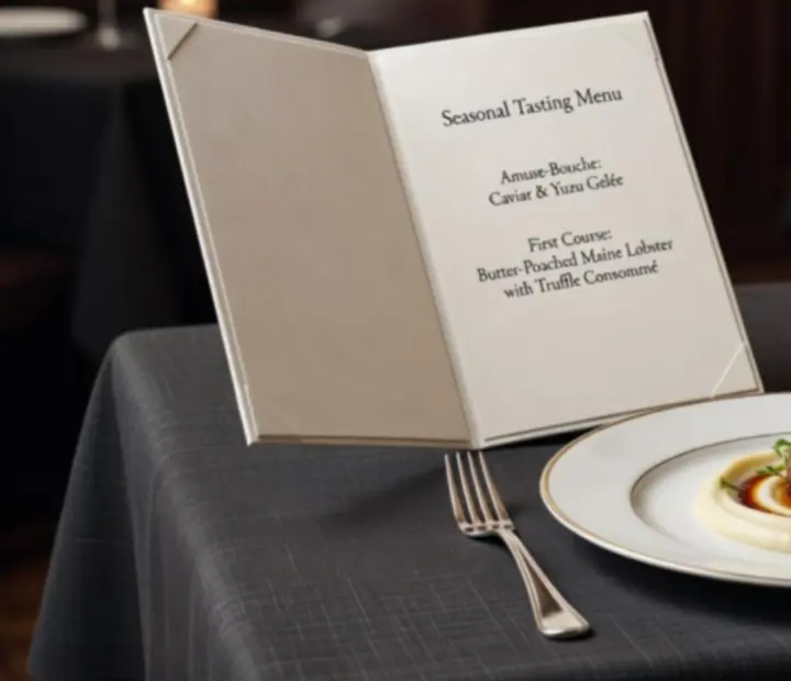 Zbliżenie na wyrafinowane menu degustacyjne restauracji Pola Stelvio