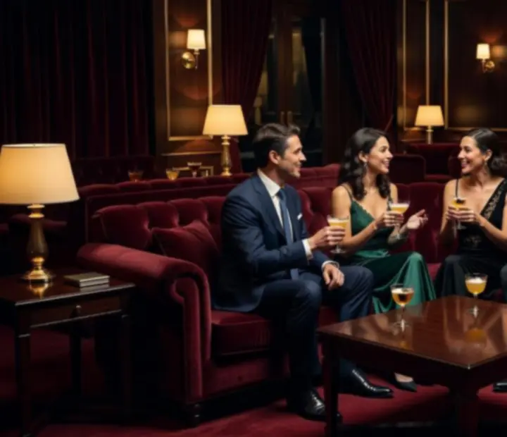 Ekskluzywne wydarzenie w saloniku VIP z nastrojowym oświetleniem i eleganckimi stolikami